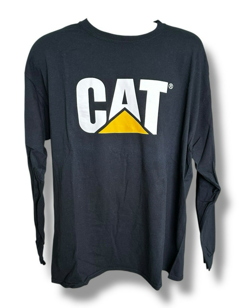 CAT Caterpillar Heavy Equipment Long Sleeve Black Logo Graphic T-shirt Size XL